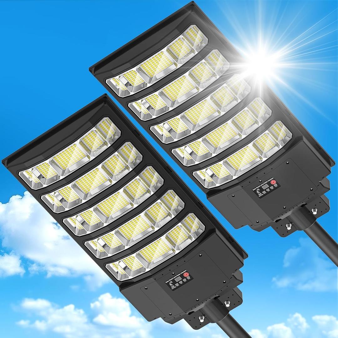 8000W Solar Street Light Outdoor Waterproof,240000LM Solar Powered Parking Lot Lights Large Street Light Dusk to Dawn with Motion Sensor, LED Flood Light Wide Angle Lamp for street, yards, etc- 2Pack