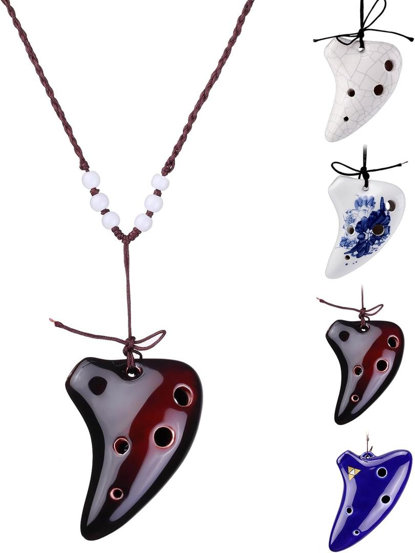 L'MS 6 Hole Ceramic Strawfire Mini Ocarina with Free Tutorial Songbook (Coffee)
