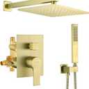 SHAMANDA Brass Rainfall Shower System, Luxuly Bathroom Shower Faucet Combo Set Brushed Gold(Including Rough-In Valve Body and Trim), L70001-3