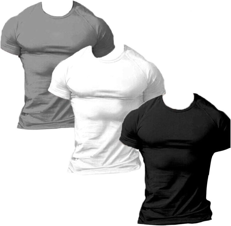 ZUEVI Men's Workout Shirts Slim Fit Athletic Bodybuilding T-Shirts Short Sleeve Tees (X-Large, Black&white&gray)