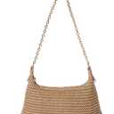 Women's Straw Woven Beach Bag Summer Vacation Shoulder Purse (Brown)