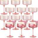 12 PCS Ribbed Coupe Glasses Pink Plastic Champagne Coupe Cup 10oz Detachable Gold Rim Espresso Martini Glass Vintage Margarita Glassware Cocktail Glass for Wedding Bachelorette Party