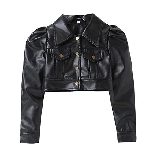 WASAIGOOD Toddler Girls Motorcycle Jackets PU Faux Leather Coat Turn-Down Collar Long Sleeve Crop Tops Outerwear Coats (black,4-5 years) 110