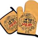 I Love to Rub My Meat,Funny Oven Mitts and Pot Holders,Silicone Non-Slip Oven Mitts,Chef Gift,Housewarming Gift Ideas,Cooking Baking BBQ Gifts