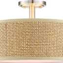 Linen Fabric Semi Flush Mount Ceiling Light PS Diffuser,Chandeliers Shade for Bar, Dining Room, Corridor,Living Room Hallway (Brushed Nickel Finish, 12 Inch)
