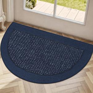 Half Circle Door Mat Indoor Entrance Welcome, Non-Slip Washable Doormat, Trap Dirt and Moisture, Low Profile Mats for Indoor Entry, 17"x30", Blue