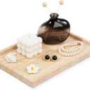 Large Travertine Marble Tray - Square Decorative Stone Vanity Perfume Plates for Bathroom Accessories Coffee Table Bar, Dresser Dish for Kitchen Countertop (11.8" x 7.9" x 0.8")