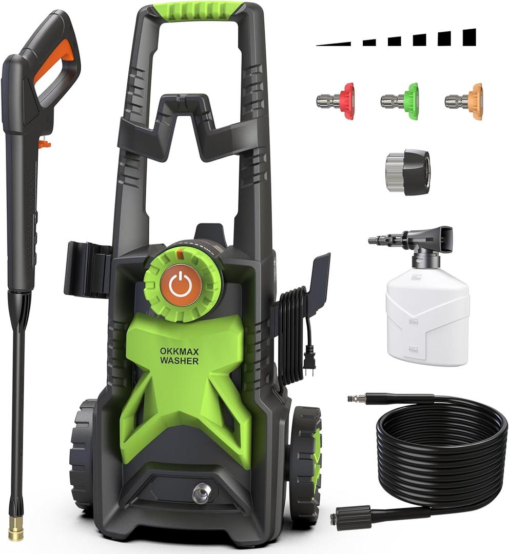 Upgraded Adjustable Pressure Washer, Electric Pressure Washer, High Pressure Washer, High Pressure Cleaning Machine with Foam Cannon for Cars, Driveways, Patios, and Home Cleaning