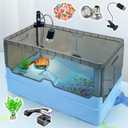 RunDuck Turtle Habitat Tank Kit Fresh Filtration, Waterplay Fun, Diverse Living, Heat Lamp, Water Pump and Convenient Water Changes in Turtle cage Tanks (Blue, XL)