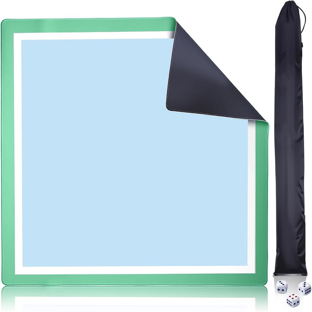IVENOKII Light Blue Mah Jongg Mat 31.5x31.5 Inch Thick Neoprene Noise Reduction NonSlip Table Game Mat for Table, Mahjong, Dominoes, Poker & Board Games, with Storage Bag & 4 Dice