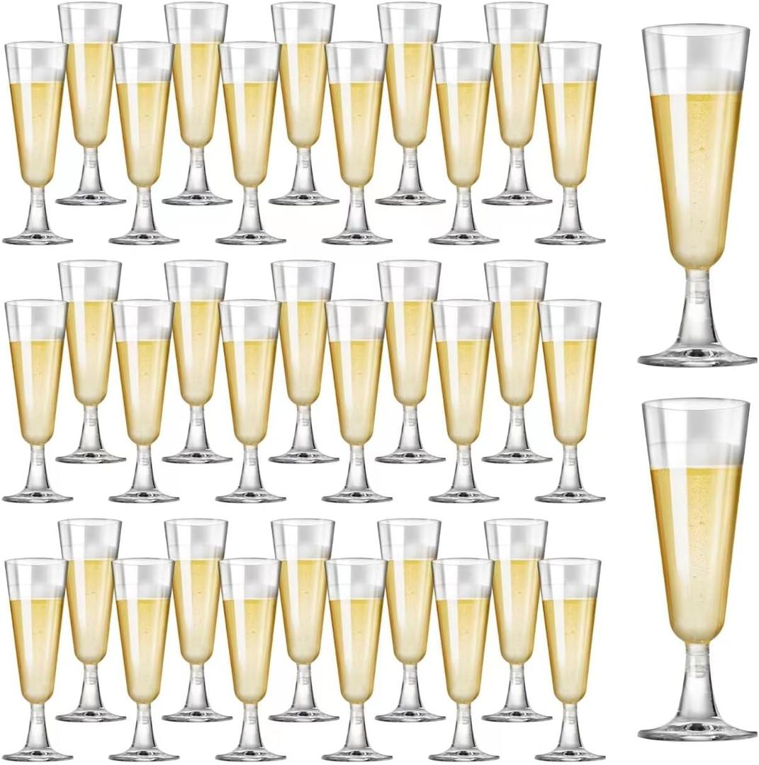 Plastic Champagne Flutes 40 Pack Disposable Champagne Glasses 5oz Clear Plastic Mimosa Glasses Wedding Cocktail Cups Bulk for New Years Eve Party Supplies 2026 Engagement Birthday Decorations