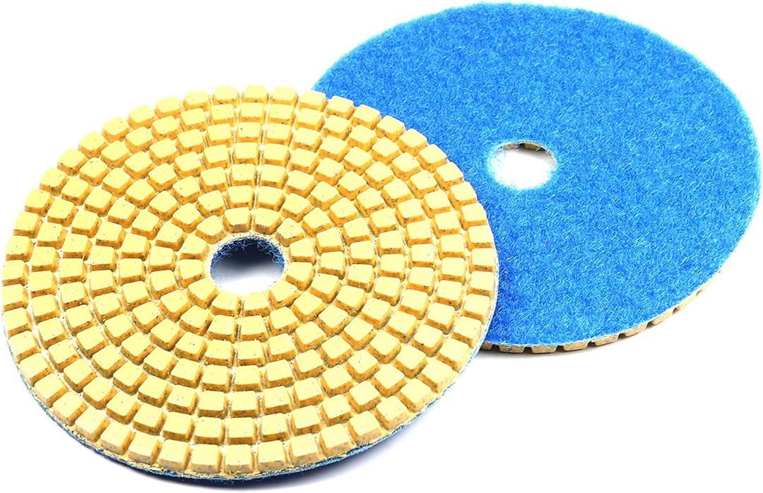 Ceeintee 4 Inch Diamond Polishing Pads, 2 PCS 50-8000 Grit Wet/Dry Granite Stone Polish Pad Kit with 5/8’’-11 Backer Pad, Drill Adapter and Wool Disc for Granite Marble Concrete Stone Tile