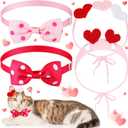 MTLEE 4 Pcs Valentines Day Heart Headband Neck Bow for Cat 2 Pet Neck Bow Cat 2 Headbands Valentines Day Headband with Ear Holes and Chin Straps Adjustable Dog Bows Tie Pink Red Heart Decor for Pets