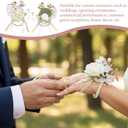 6 Pcs Wrist Corsage for Wedding, Rose Champagne Artificial Flower Wristlet for Bride Exquisite Ceremony Accessories for Party, Wedding, Anniversary