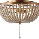 JONATHAN Y 15" Antique Gold/Cream Allison 3-Light LED Flush Mount Ceiling Light for Bedroom, Wood Beaded Shade Shabby Chic Farmhouse Rustic Decor, LED Bulbs Included (JYL9019A)