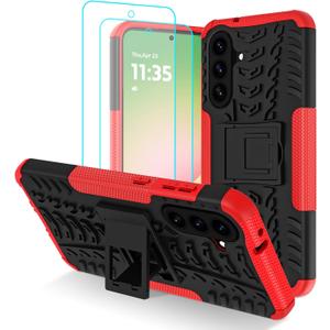 For Samsung Galaxy A56 5G Case with 2 Pack Screen Protector, Military Grade Shockproof, Heavy Duty Robust Bumper Cover with Kickstand for Galaxy A56 5G Phone Case, Red