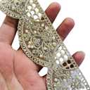 Pearl Embellished Pale Golden Zircon and Mirror Trim  2 Inch Wide Handmade Lace for Sarees, Dresses, Dupattas, Home Decor | Available in 1, 3, 6 Yard (1)