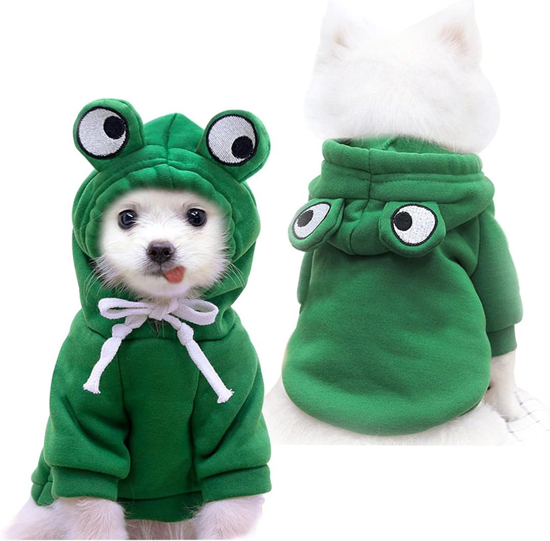 Dog Hoodie Basic Sweater Coat Cute - Frog Shape Warm Jacket Pet Cold Weather Clothes Outfit Outerwear for Cats Puppy Medium Dogs Green Frog