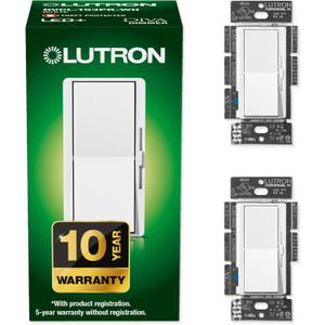 Lutron Diva LED+ Dimmer Switch for Dimmable LED, Halogen and Incandescent Bulbs, Single-Pole or 3-Way, DVCL-153P-WH, White (2-Pack)