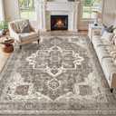 8x10 Washable Area Rugs for Living Room, Large Rug Non Slip Backing Vintage Distressed Stain Resistant Soft Low Pile Indoor Carpet for Bedroom Dining Room Kid & Pet Friendly-Brown