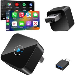 Wireless CarPlay Adapter 2 in 1 2026 Upgraded for Factory Wired CarPlay, Car Play/Android Auto, Auto-Reconnect Wired to Wireless Dongle No-Lag, Plug-and-Play, 5GHz WiFi, Bluetooth 5.3 USB-A & USB-C