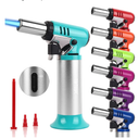 TBTEEK Butane Torch with Fuel Gauge T907, One-hand Operation Kitchen Torch Lighter with Adjustable Flame for BBQ, Baking, Brulee Creme, Crafts and Soldering(Butane Gas Not Included), Aqua