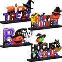 4 Pieces Happy Halloween Wooden Centerpiece Signs Halloween Table Decorations Happy Halloween Table Toppers with Witch Pumpkin Decor Halloween Decorations for Home Classroom Kitchen, 9 x 5 Inches