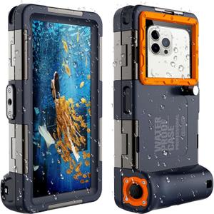 Underwater Snorkeling Diving Phone Case for iPhone16 15/14/13/12 Pro Max Samsung Galaxy S24/S23/S22/S21 Universal, [50ft/15m] Professional Scuba Dive Waterproof Case Underwater Photo, Orange
