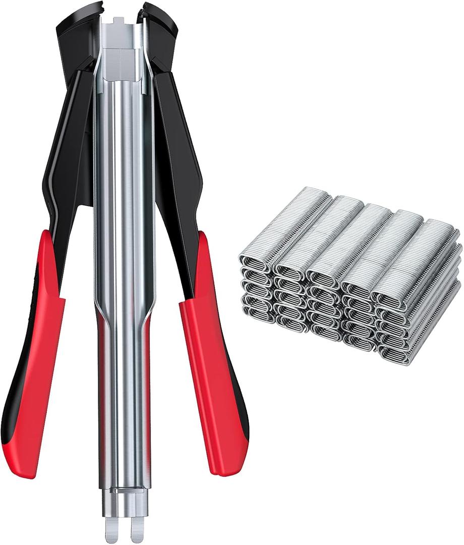 Proster Manual Hog Ring Plier Kit - Hog Ring Gun with 2500pcs Galvanized Steel Hog Rings for Auto Feed Fence Fastener Staple Plier Nailer for Pigpen Birdcage (Black + Red)