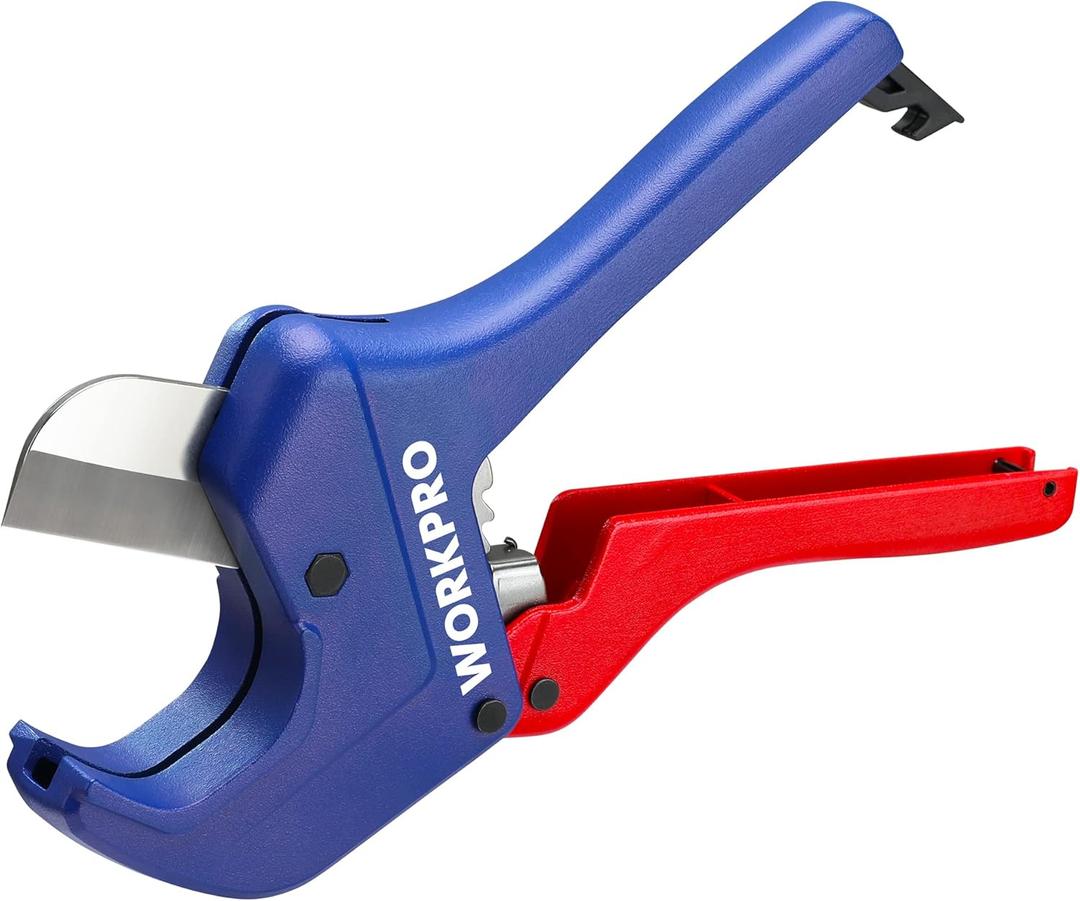 WORKPRO Ratchet PVC Pipe Cutter Tool, Up to 2-1/2", Pex Cutting Tool for Cutting PEX, PVC, PPR, and Plastic Hoses with Sharp 5Cr15MoV Stainless Steel Blades, Suitable for Home Repairs and Plumbers