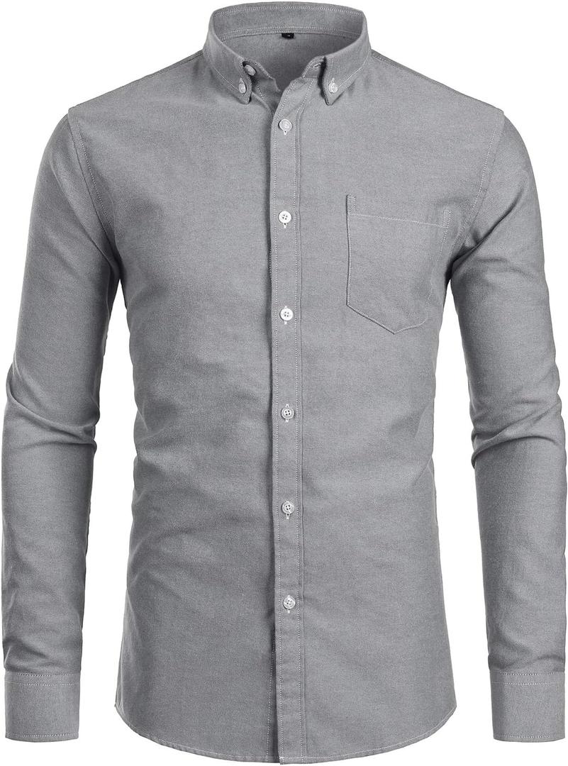 ZEROYAA Men's Hipster Casual Slim Fit Long Sleeve Button Down Oxford Shirts with Chest Pocket (Large, Z111-gray)