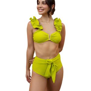 SPORLIKE Women High Waisted Swimsuit Flounce Straps Bikini Bathing Suit (Medium, Bottle Green)