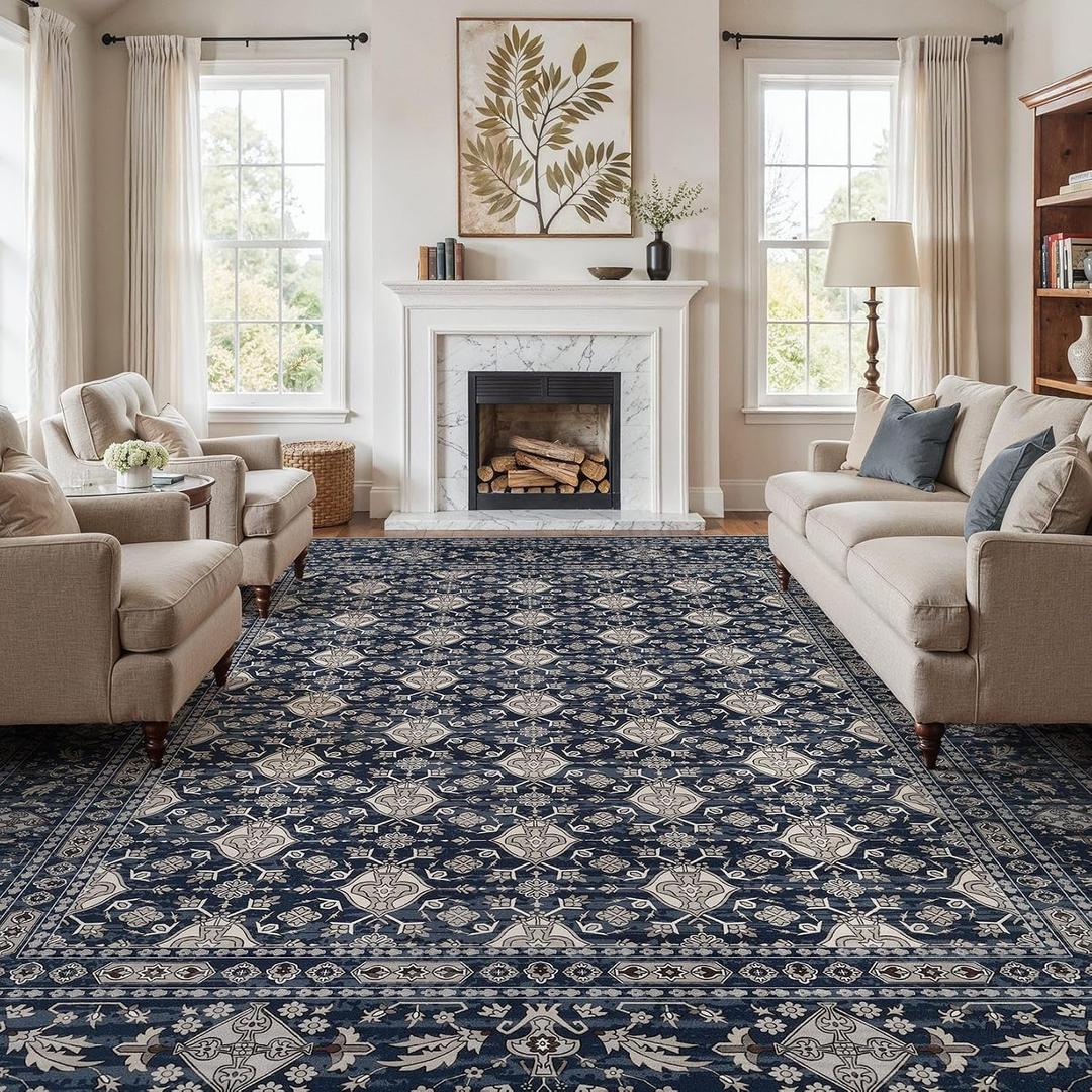 EIEIHOUSE Washable 10x14 Area Rugs for Living Room Navy Blue