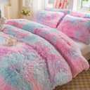 Faux Fur Kids Girls Purple Rainbow Comforter Sets Twin/Full - 3PC Bed Set Warm Comfortable Soft Plush Flannel Velvet Fluffy Fuzzy BeddingComforter x 1 Pillowcases x 2
