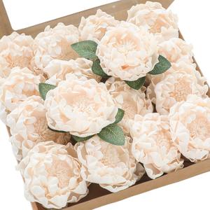 Floroom Artificial Flowers 16pcs 4" Blooming Peonies Real Looking Foam Fake Peony with Stems for DIY Wedding Bouquets Bridal Shower Centerpieces Floral Arrangements Party Tables Decorations - Cream