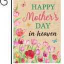 WATINC Happy Mother's Day in Heaven Garden Flag, Grave Decorations Double Sided 12 x 18 Inch Linen Flag, Memorial Tulip Floral Butterflies Farmhouse Yard Mom Mama Grandma Cemetery Decor for Grave