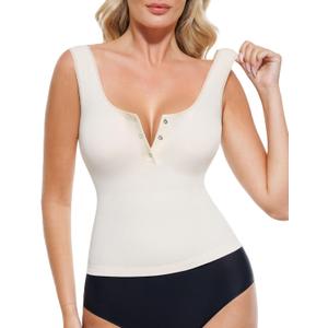Popilush Tank Top for Women - Casual Going Out Tops Henley Shirts Square Neck Sleeveless Corset Basic Outfits Color White Size M (M)