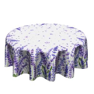 Lavender Round Tablecloth - 60 Inch Purple Florals Butterfly Polyester Fabric Spring/Summer Flowers Leaf Table Cover for Kitchen Dining Room Picnic Party Outdoor