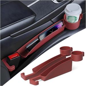 2PCS Car Seat Gap Filler, Multifunctional Vehicle Seat Side Gap Plug Blocker with Cup Holder & Storage Slot, No Drop Automotive Console Crevice Stopper, Universal for Truck SUV Van (Red)
