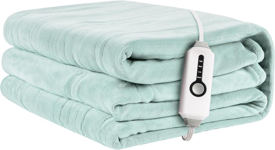 Electric Heated Blanket 72"x84" Full Size, Soft Coral Fleece with 4 Heating Levels and 10 Hours Auto-Off, Machine Washable, Cozy Plush Fabric for Home, Mint Green (009-light Green)