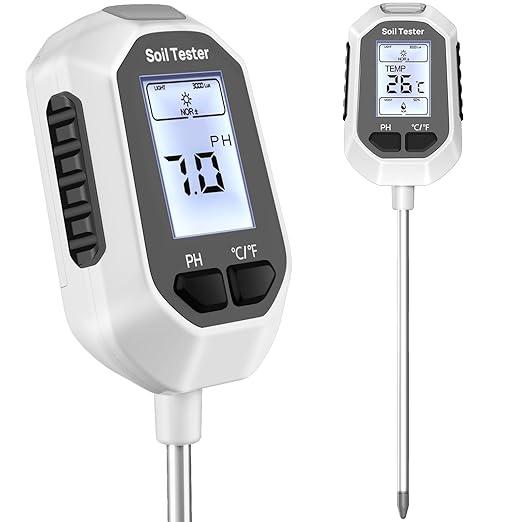 Soil Moisture Meter, Digital Plant Temperature/Soil Moisture Test & PH Meter/Sunlight Intensity, Backlight LCD Display for Gardening, Farming and Outdoor Plants