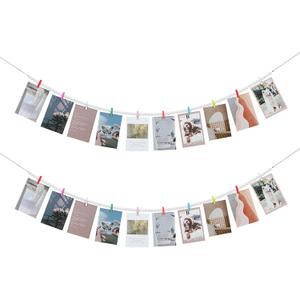 Hanging Photo Display with Clips, Boho Wooden Bead Garland Collage Picture Frame Wall Decor, Photo String with 10 Different Random Colors Wood Clips for Bedroom Room Decor, Christmas Teen Girls Gifts (Multicolor)