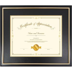 15x18 Diploma Frame for 11x14 Certificate/Document/Picture with Black and Gold Mat, Solid Wood Degree Frame, UV Protection Acrylic Wall Display