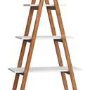 Sintuff 4 Tier Wooden Ladder Shelf White Ladder Shelf Bookshelf Wedding Treat Wall Gift Stand and Foldable Display Stand for Wedding Birthday Event Party Decor