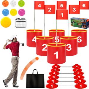 FINCOME Golf Yard Bucket Games 6 Holes Golf Practice Game with Flag, Golf Chipping Game for Kids and Adults Outdoor Indoor Park, Beach, Backyard, Lawn