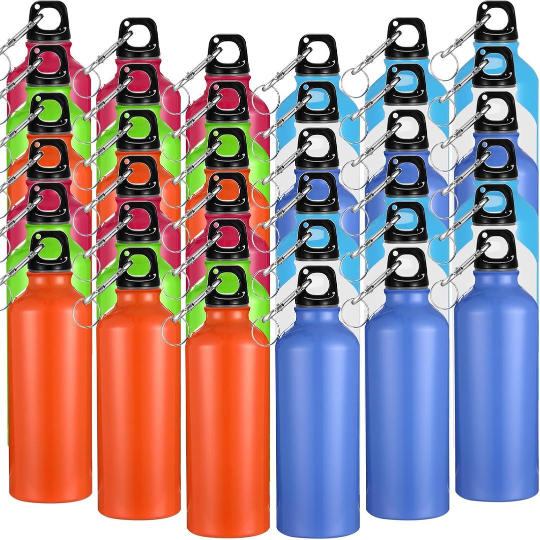 Yaomiao 36 Pcs Lightweight Aluminum Water Bottle Bulk 17 oz Leak Proof Bike Water Sports Bottles with Buckle and Twist Cap Team Reusable for Sports Gym Bicycle Camping(Bright Tones)