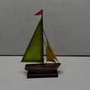 Vintage Sailboat Statue Decor for Living Room, Metal Boat Sculptures Decorations for Dining Room Office, Nautical Home Décor Accents for Shelf Bookshelf Coffee Table TV Stand (Yellow and Green)