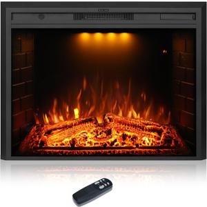 36 inch Electric Fireplace, Wall Fireplace Electric with Remote Control, Realistic Log and Crackling Sound, Overheating Protection and Timer, 750/1500W Black