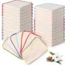 Zopeal 32 Pcs Flannel Cloth Baby Wipes Reusable Dispenser Washable Soft Natural Unbleached Baby Face Cloth Wipes 8 Colors Outer Stitching 8 x 8 Inches