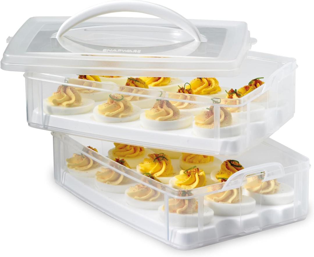 Snapware (2-Layer, 24 Eggs) Plastic Detachable Deviled Egg Carrier Storage Container With Lid and Handle, Freezer Dishwasher Microwave Safe (Medium)